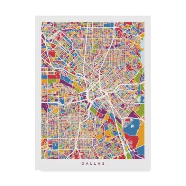 Michael Tompsett 'Dallas Texas City Map Color' Canvas Art, 14x19, Trademark Fine Art, Mfr#: MT02281-C1419GG